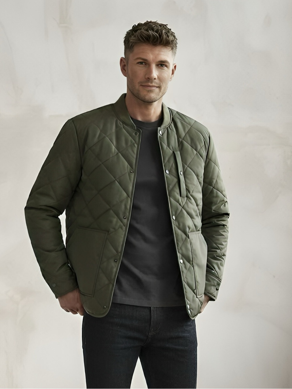 ONLY & SONS Olive Green Quilted Bomber Jacket